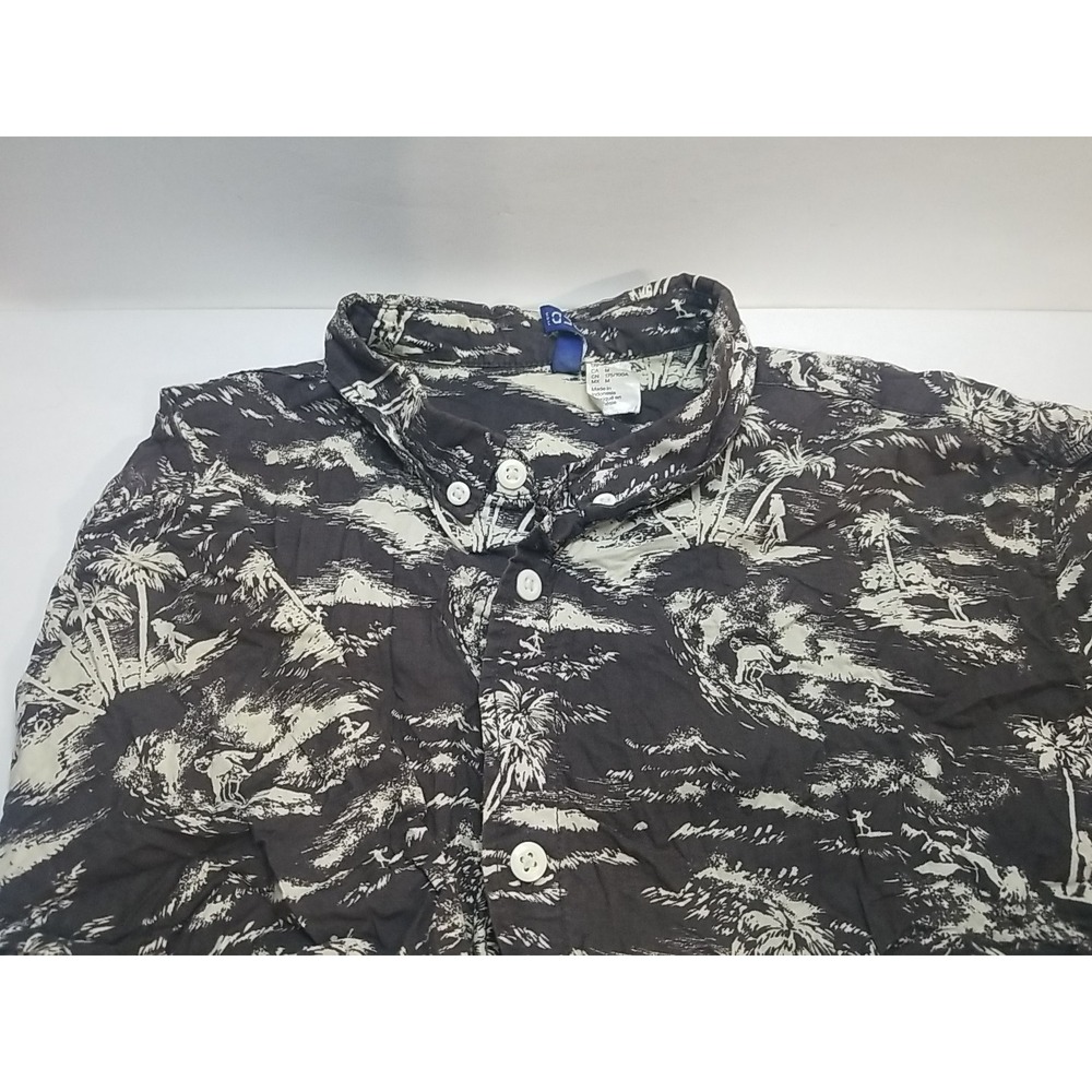 Divided Mens Medium Floral Short Sleeve Hawaiian Button Up Shirt Black White